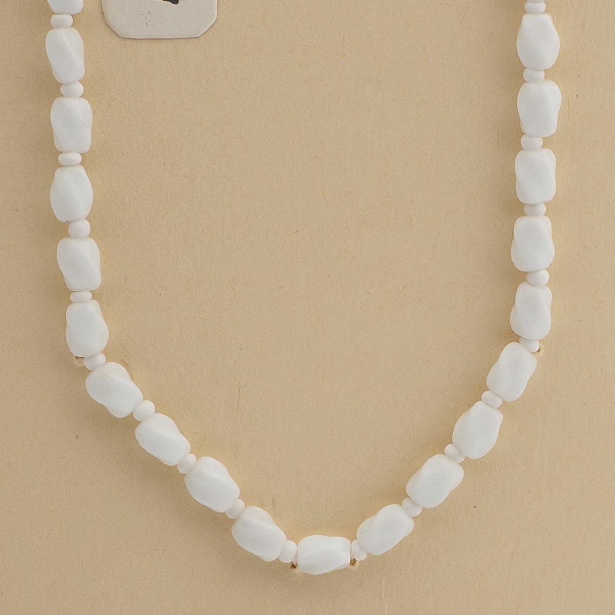 Vintage Czech necklace white oval twist glass beads 24"