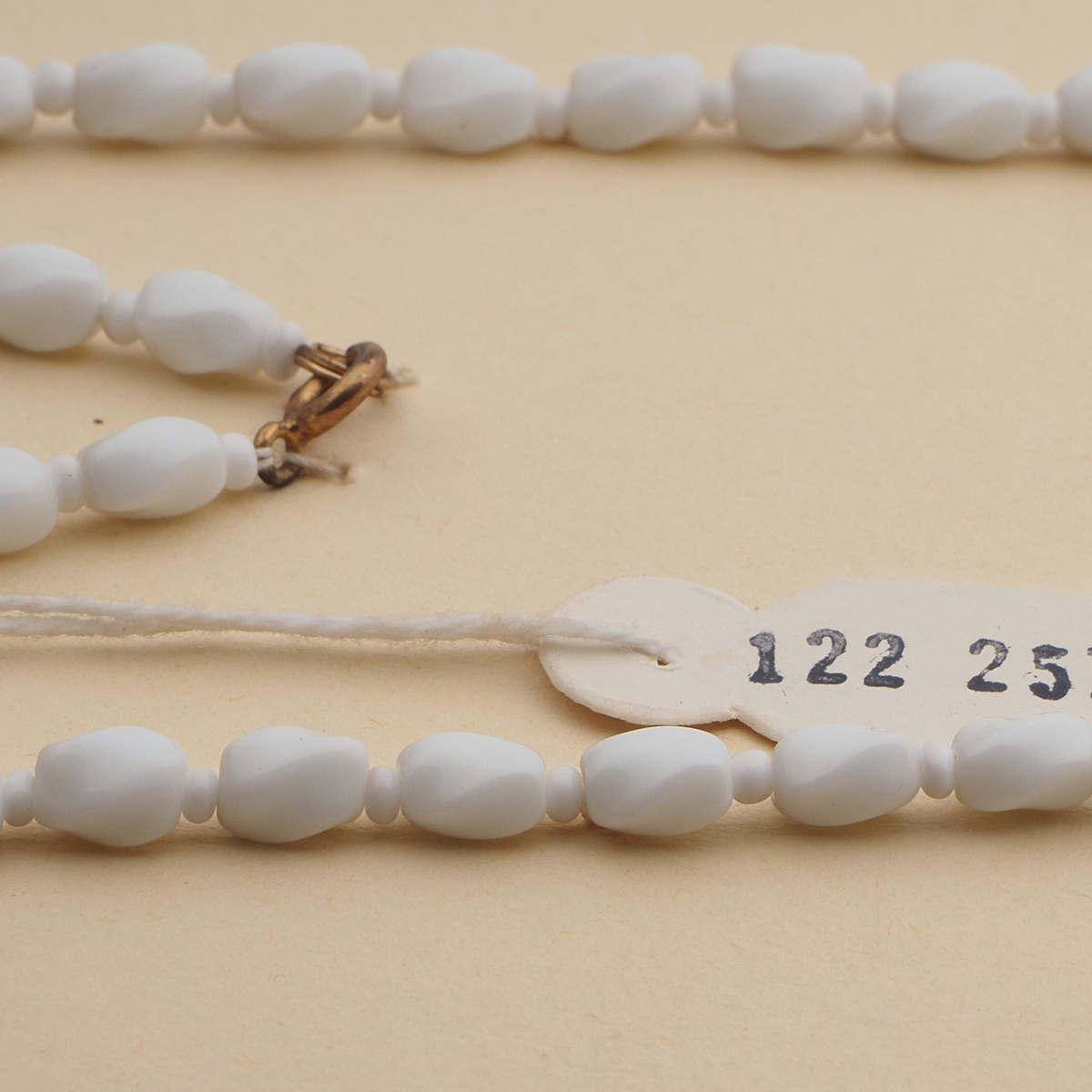 Vintage Czech necklace white oval twist glass beads 24"