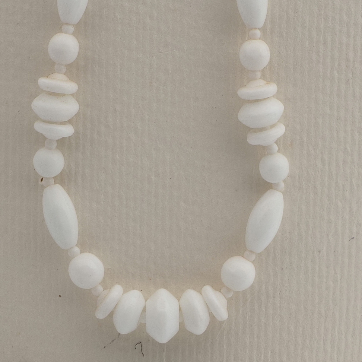 Vintage Czech necklace white oval rondelle round glass beads 