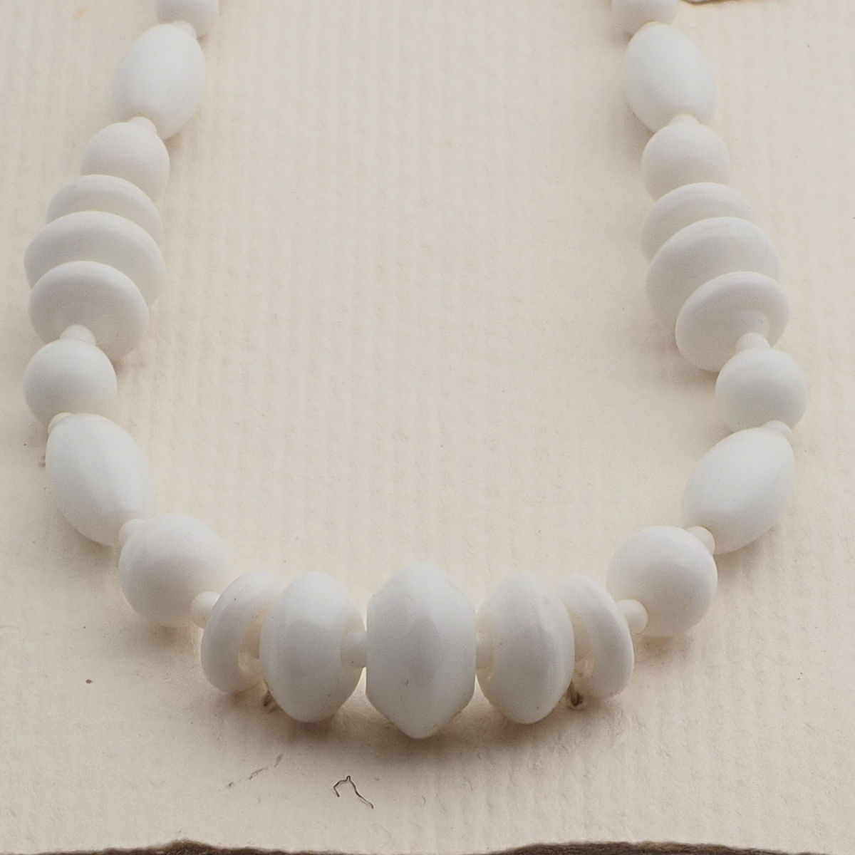 Vintage Czech necklace white oval rondelle round glass beads 