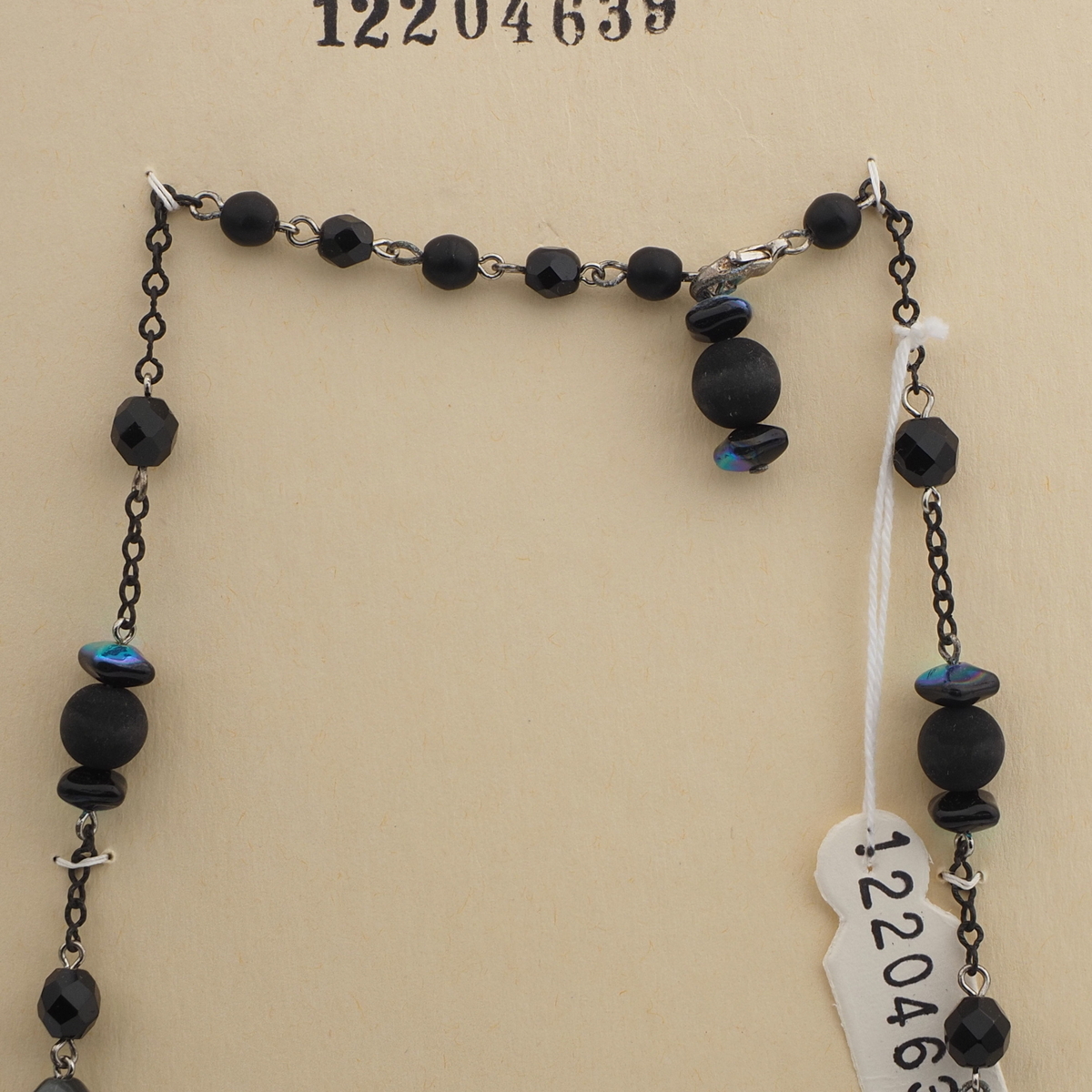 Vintage Czech link necklace black grey vitrail glass beads 