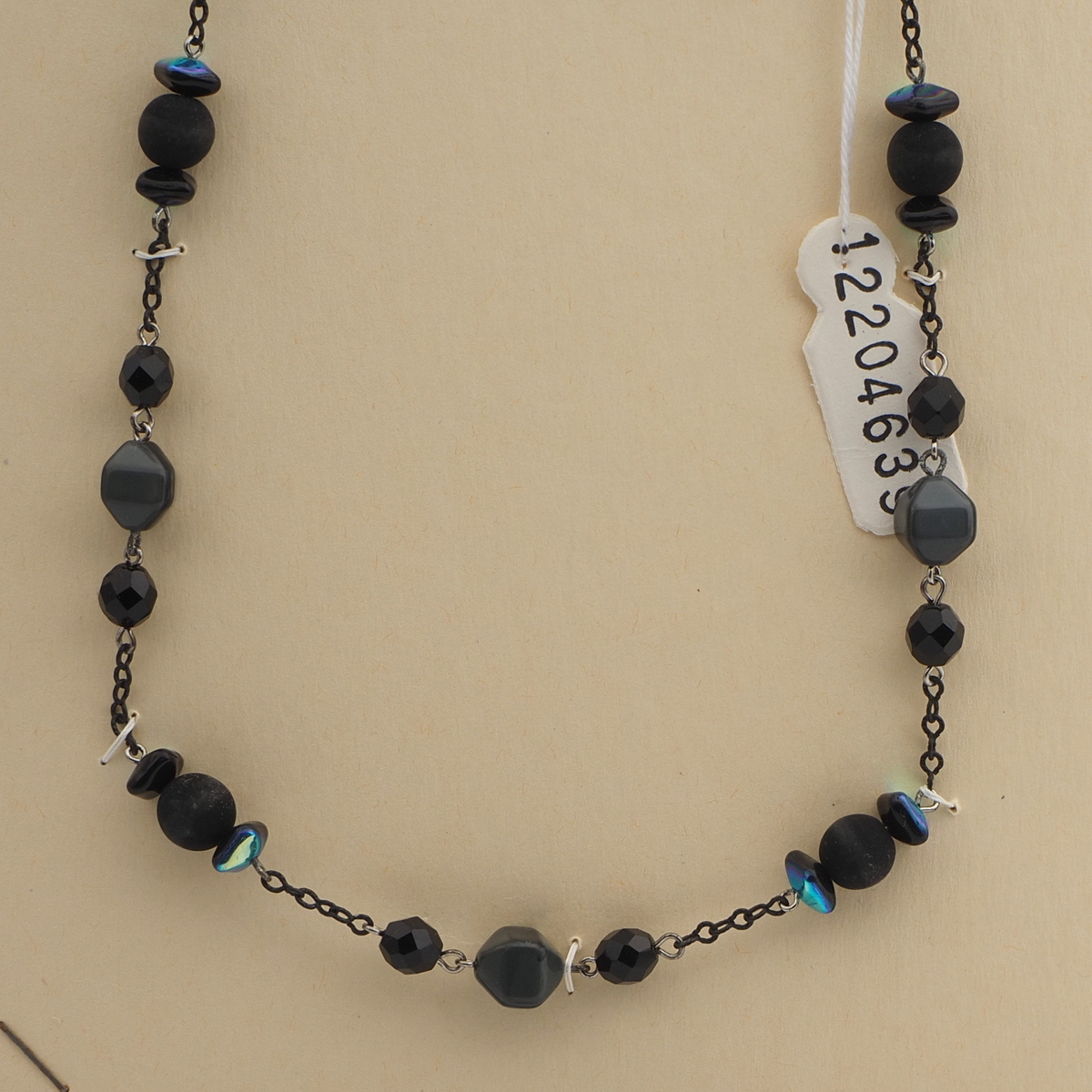 Vintage Czech link necklace black grey vitrail glass beads 