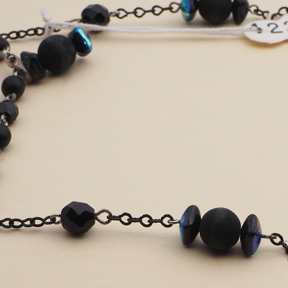 Vintage Czech link necklace black grey vitrail glass beads 
