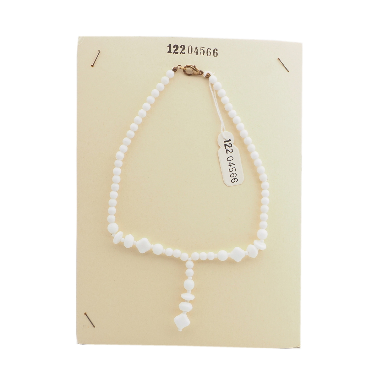 Vintage Czech tassle necklace white glass beads 14"