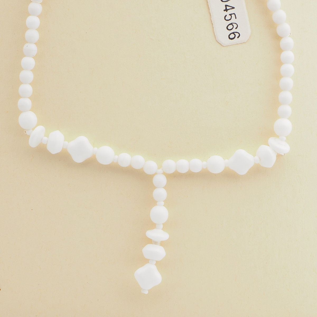 Vintage Czech tassle necklace white glass beads 14"