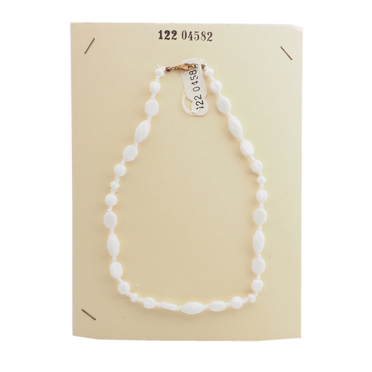 Vintage Czech necklace white pinched oval twist glass beads