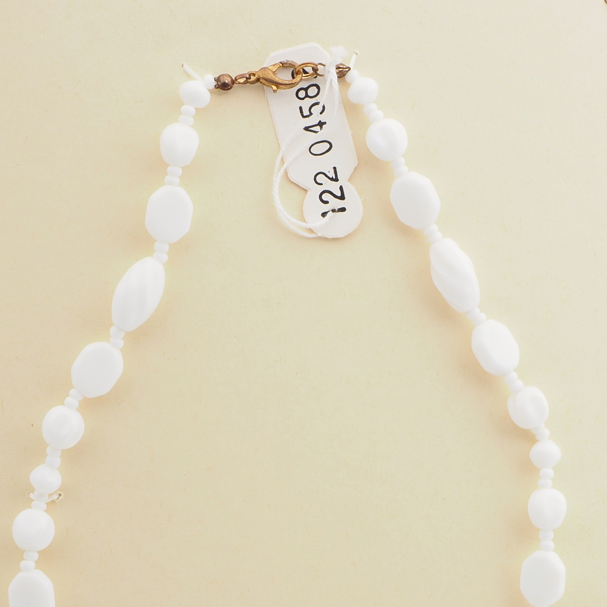 Vintage Czech necklace white pinched oval twist glass beads
