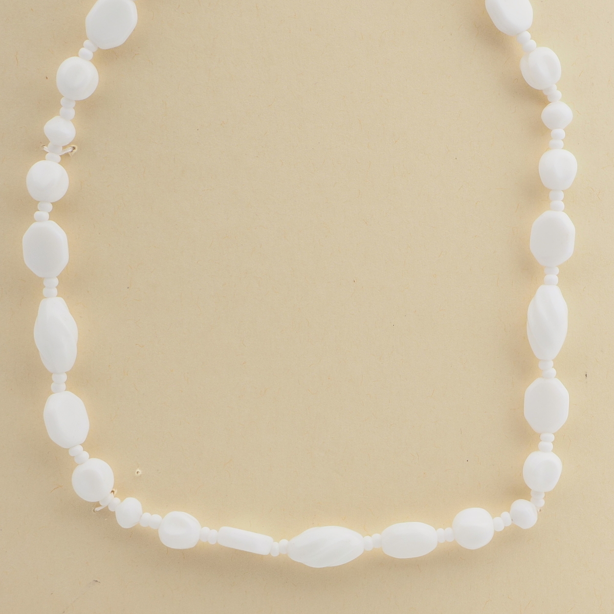 Vintage Czech necklace white pinched oval twist glass beads