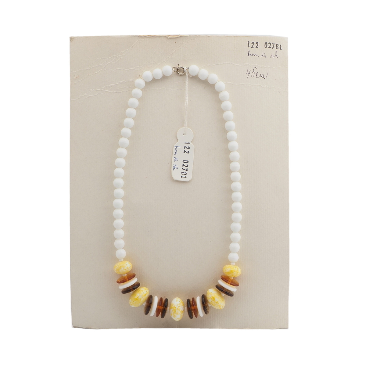 Vintage Czech necklace white topaz yellow marble glass beads 