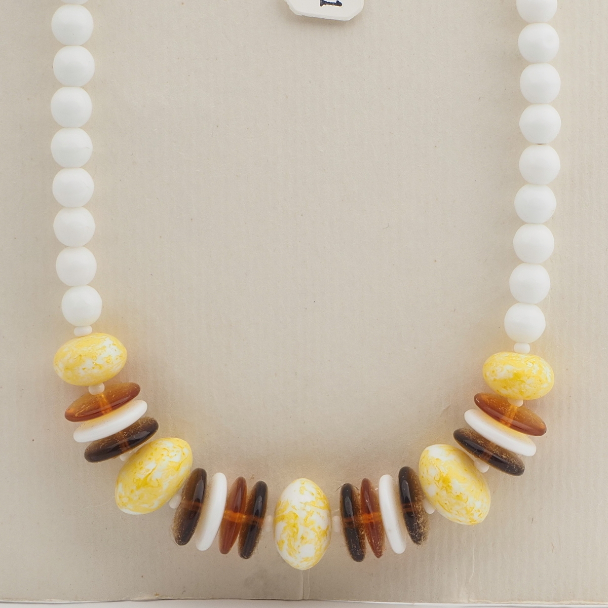 Vintage Czech necklace white topaz yellow marble glass beads 