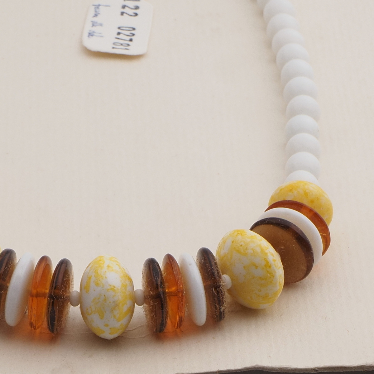 Vintage Czech necklace white topaz yellow marble glass beads 