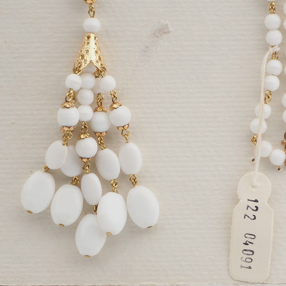 Vintage Czech link tassle necklace white glass beads
