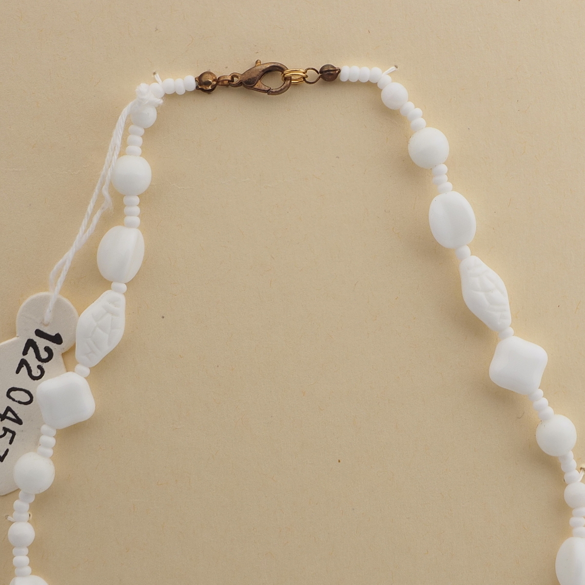 Vintage Czech necklace white bicone square triangle glass beads 