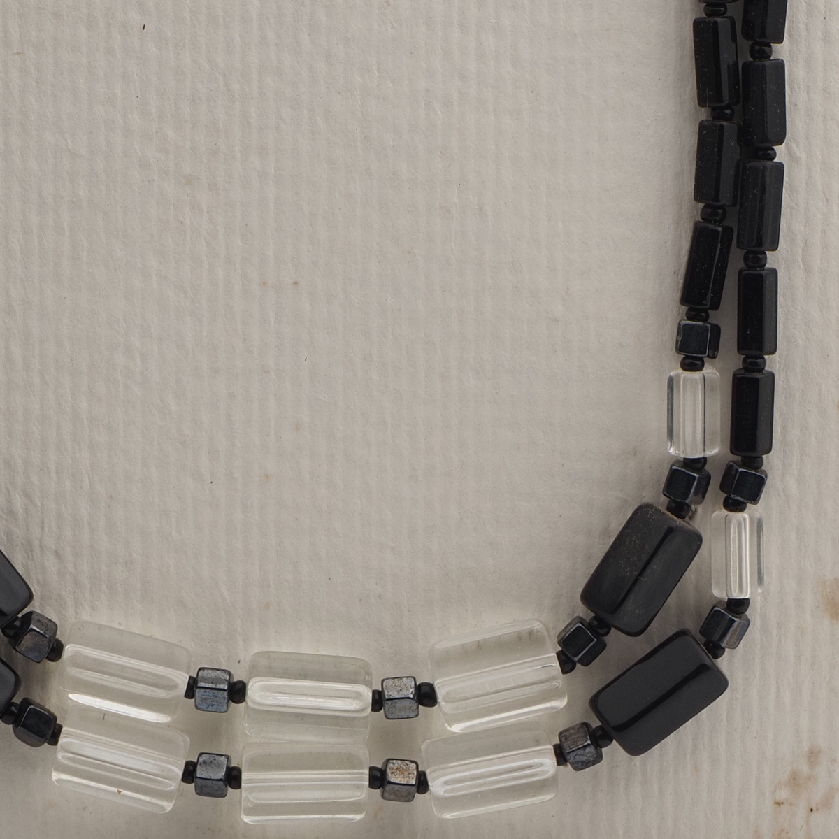 Vintage Czech 2 strand necklace clear black pentagon glass beads