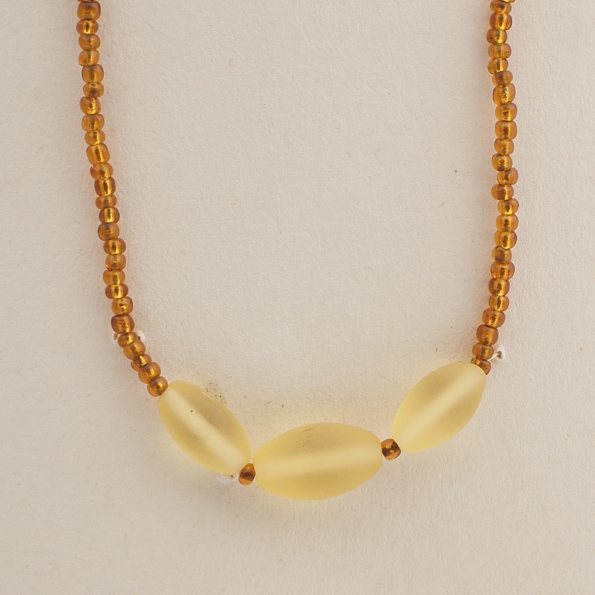 Vintage Czech necklace frost topaz oval glass beads 