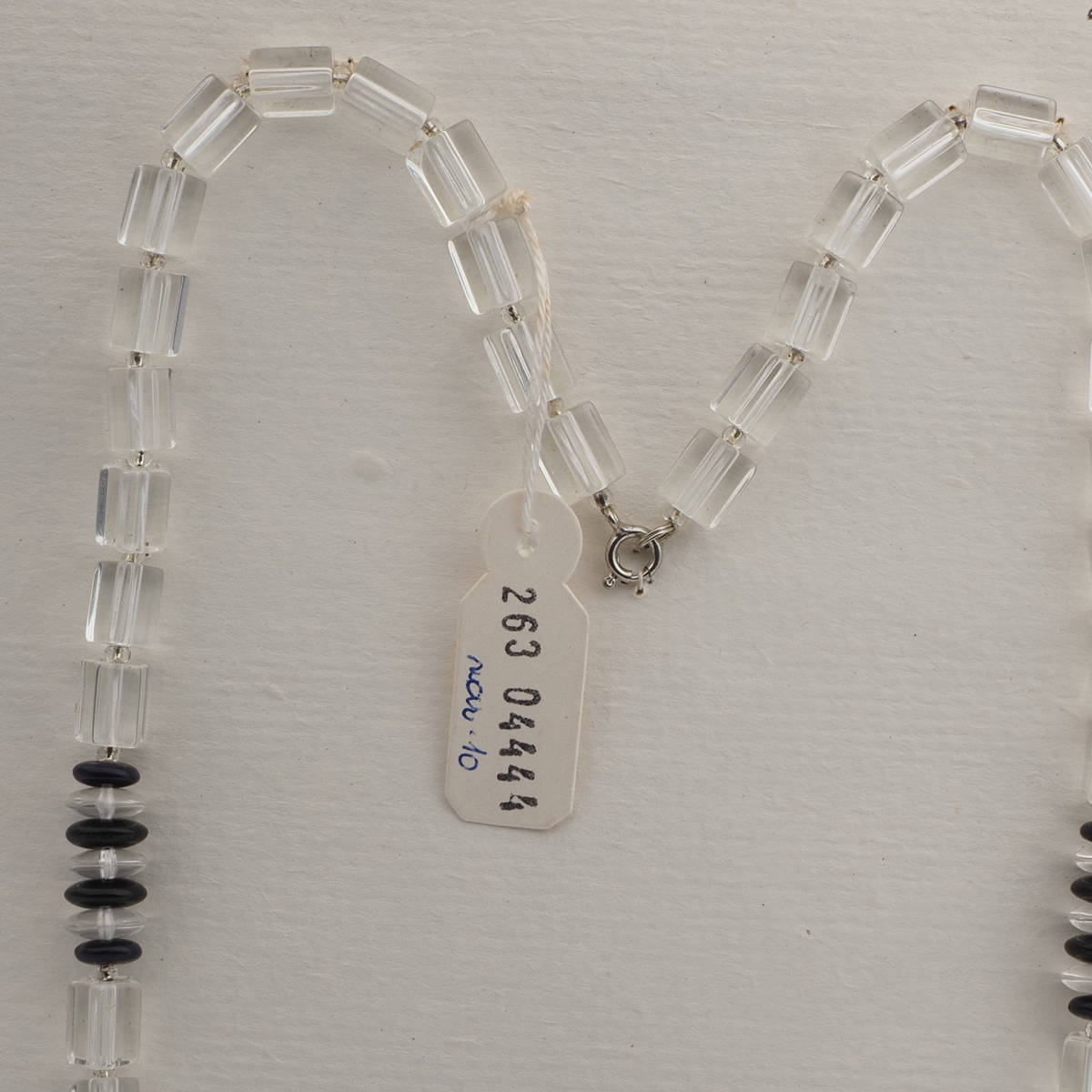 Vintage Czech necklace black clear rondelle pentagon glass beads 