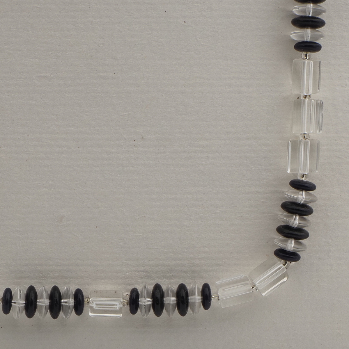 Vintage Czech necklace black clear rondelle pentagon glass beads 