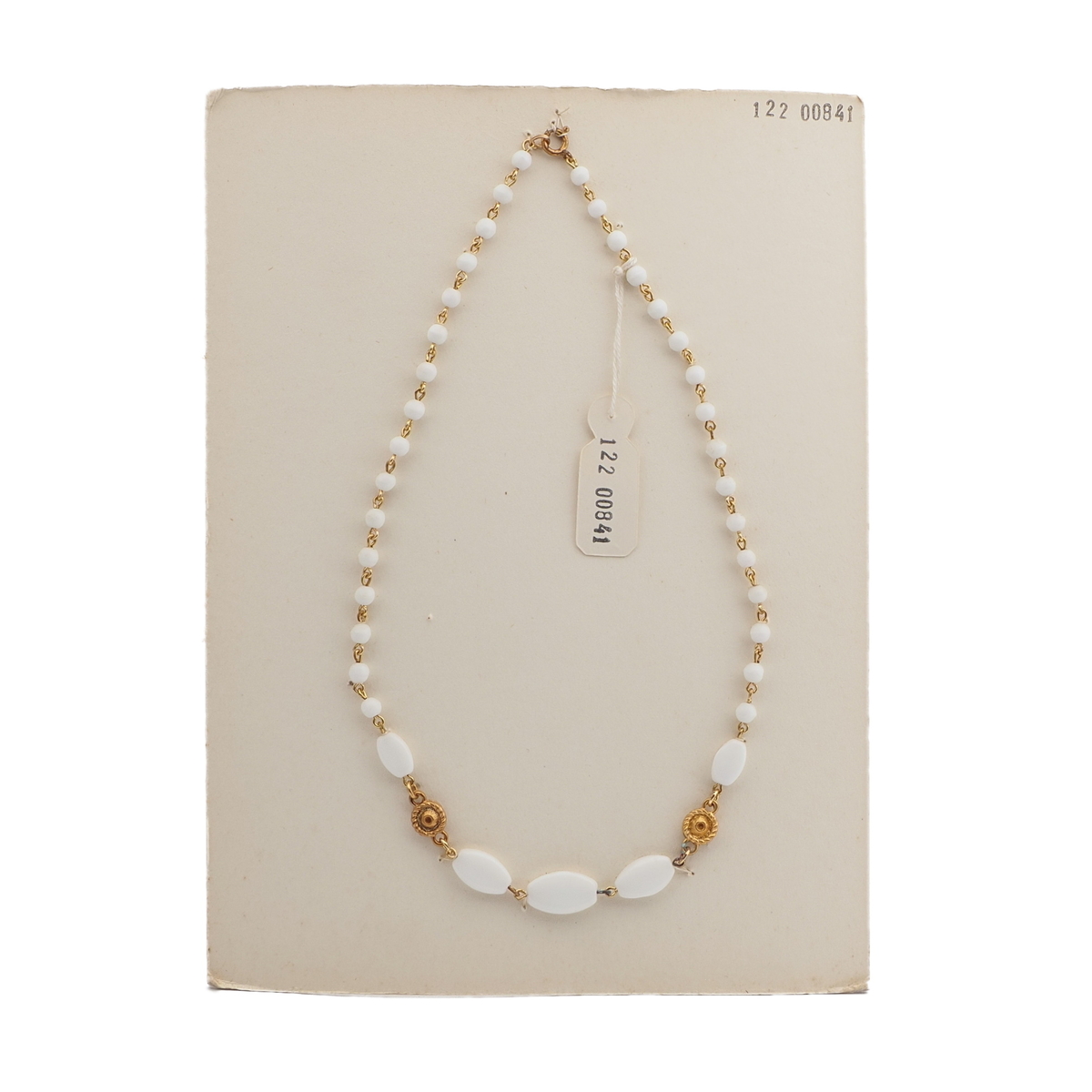 Vintage Czech link necklace white oval round glass beads 