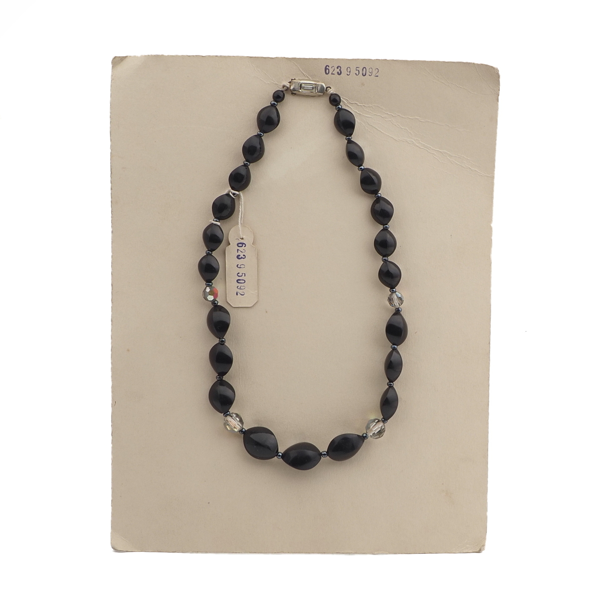 Vintage Czech necklace AB glass black plastic beads 