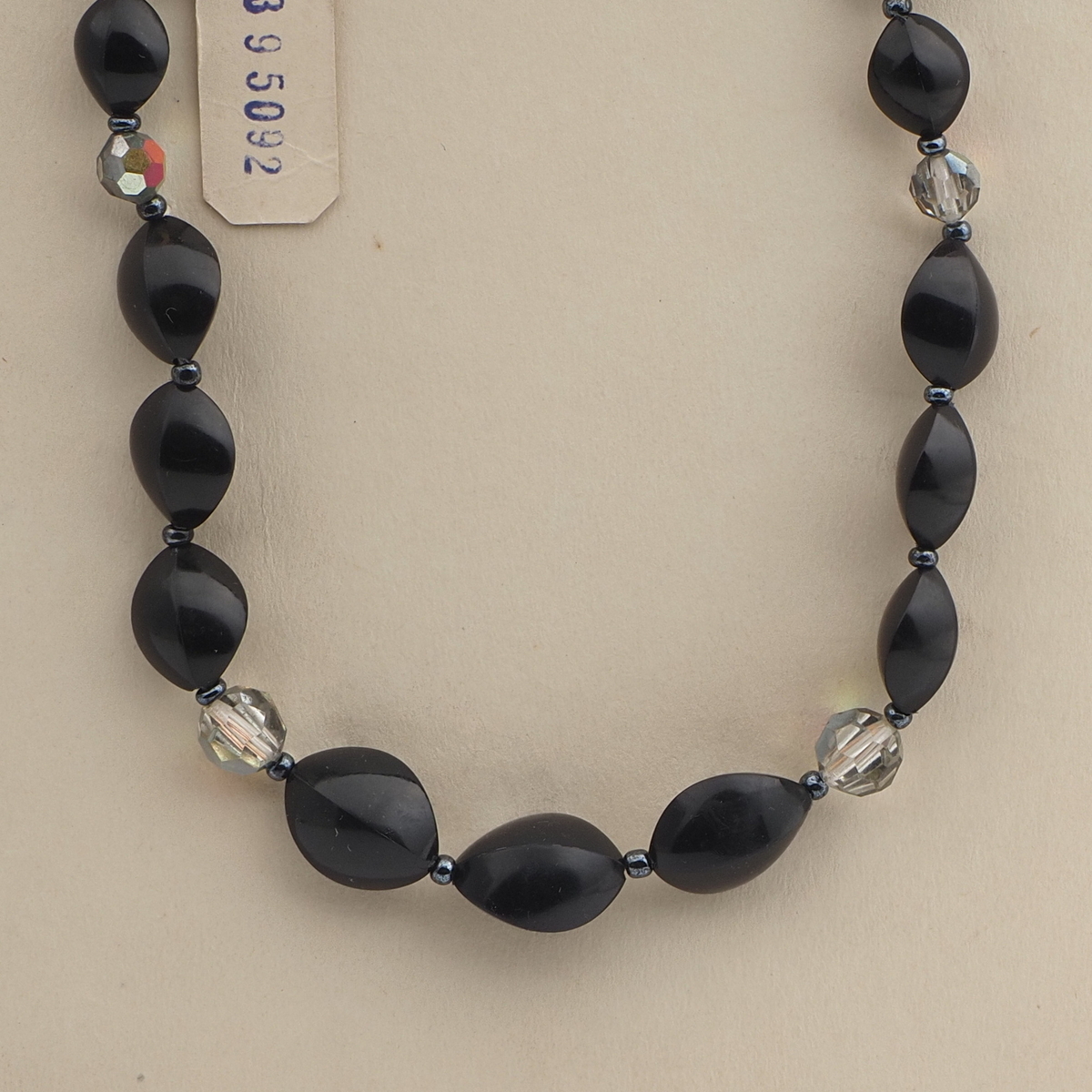 Vintage Czech necklace AB glass black plastic beads 