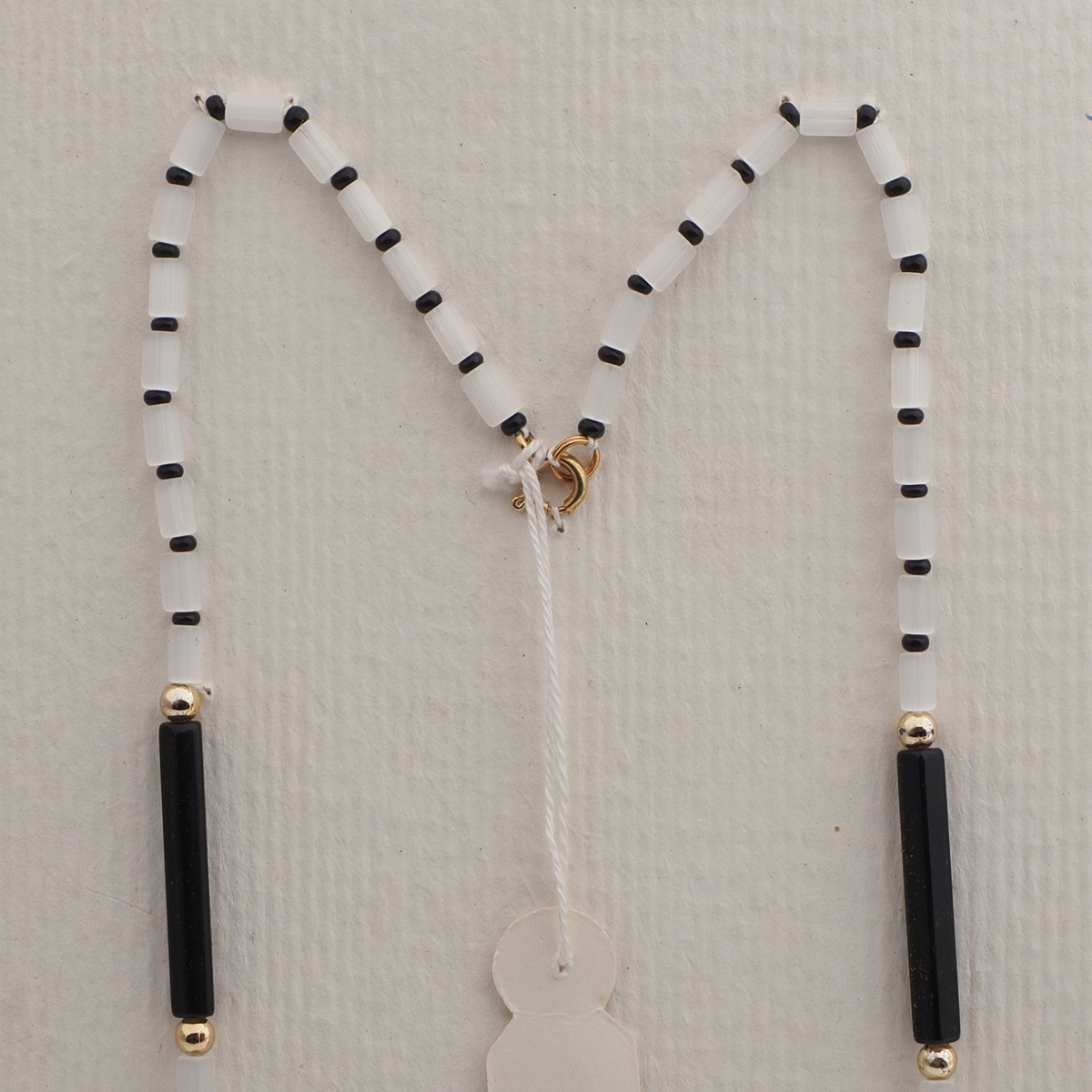 Vintage Czech necklace satin atlas black pentagon glass beads 