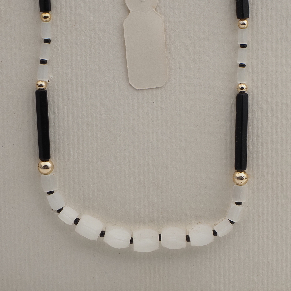 Vintage Czech necklace satin atlas black pentagon glass beads 