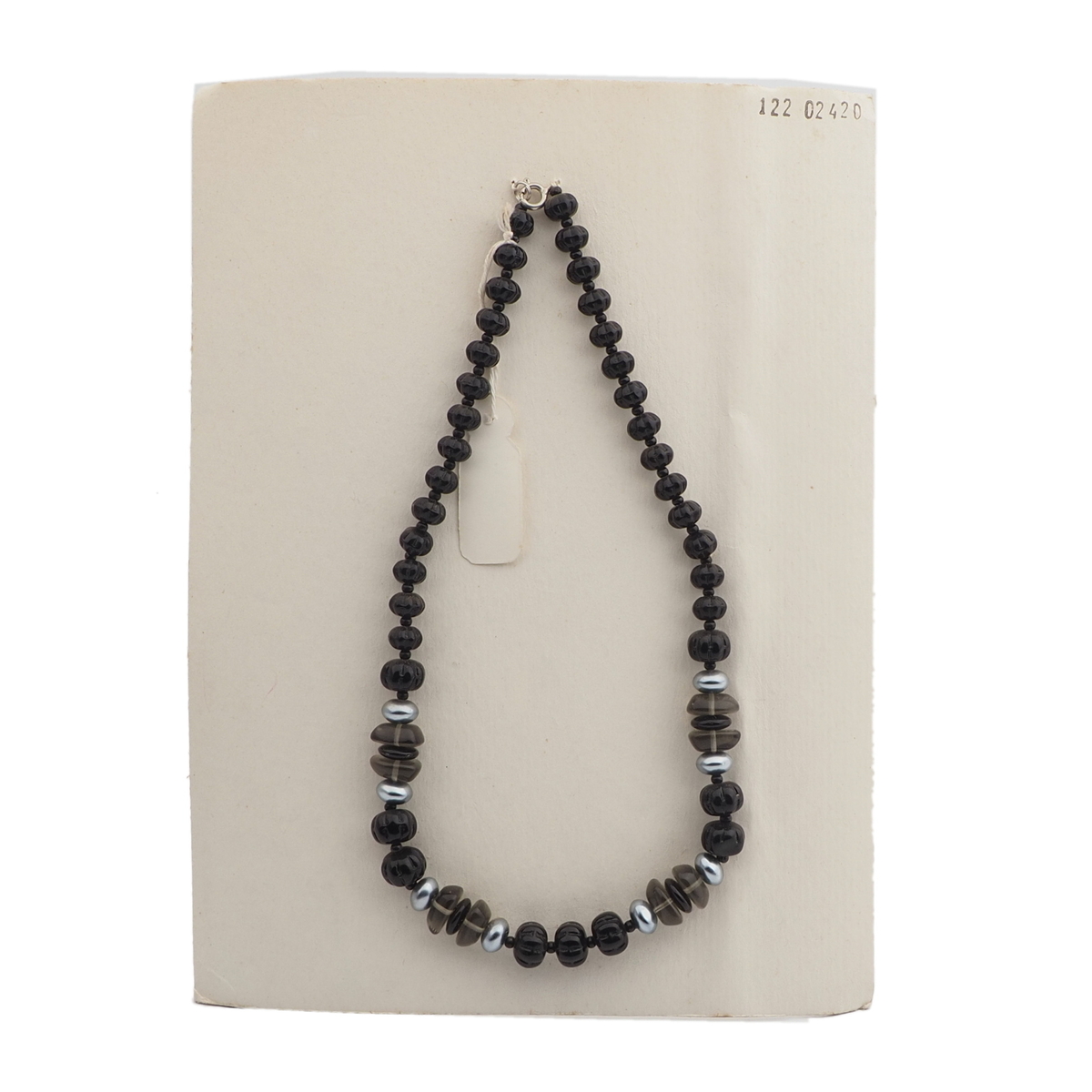 Vintage Czech necklace black melon pearl green glass beads