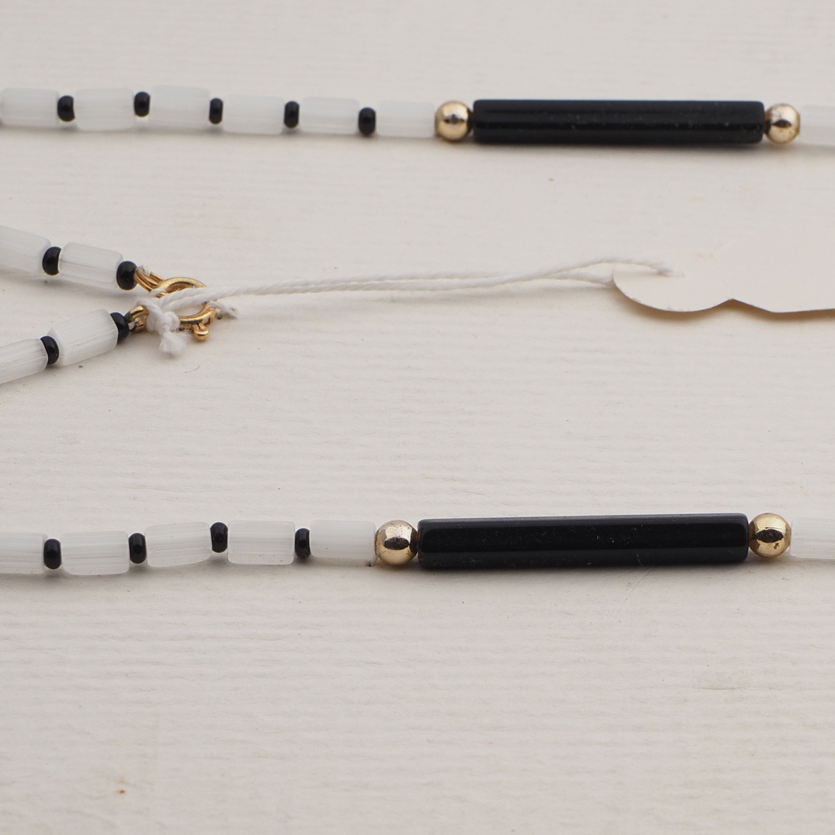 Vintage Czech necklace satin atlas black pentagon glass beads 