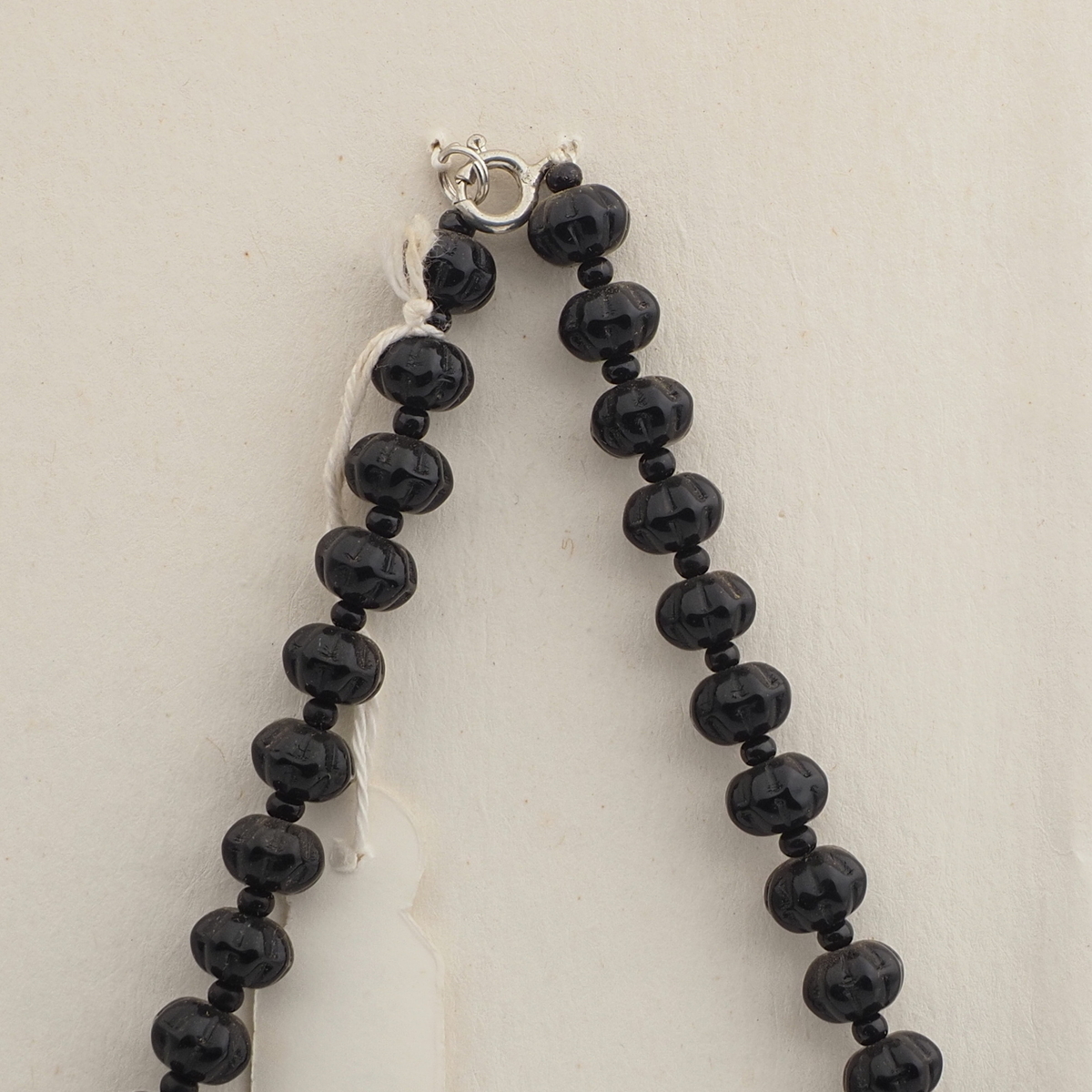 Vintage Czech necklace black melon pearl green glass beads