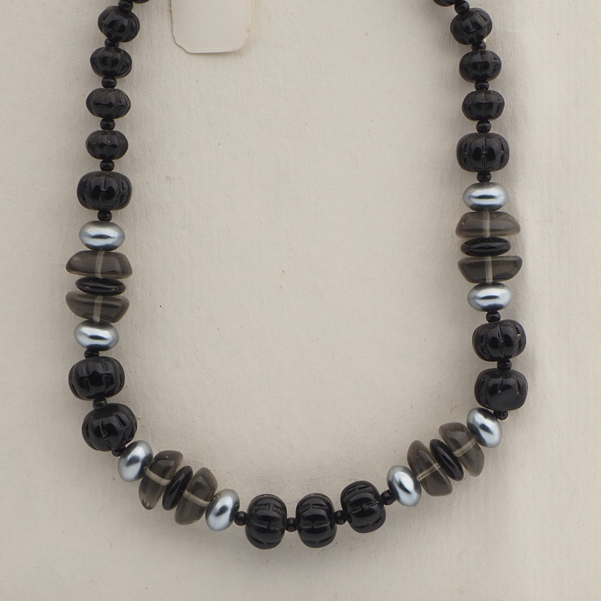 Vintage Czech necklace black melon pearl green glass beads