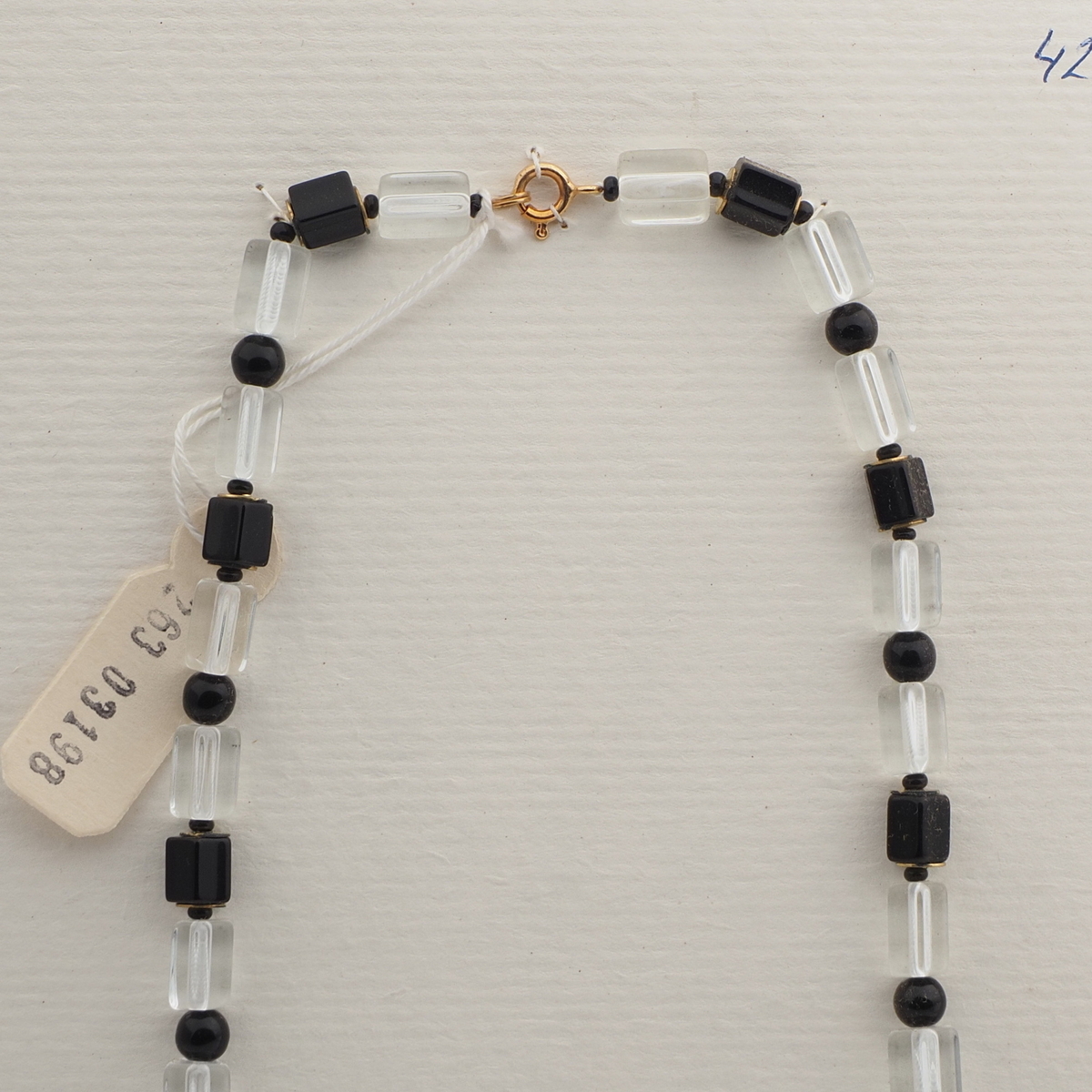 Vintage Czech necklace clear black pentagon round glass beads 