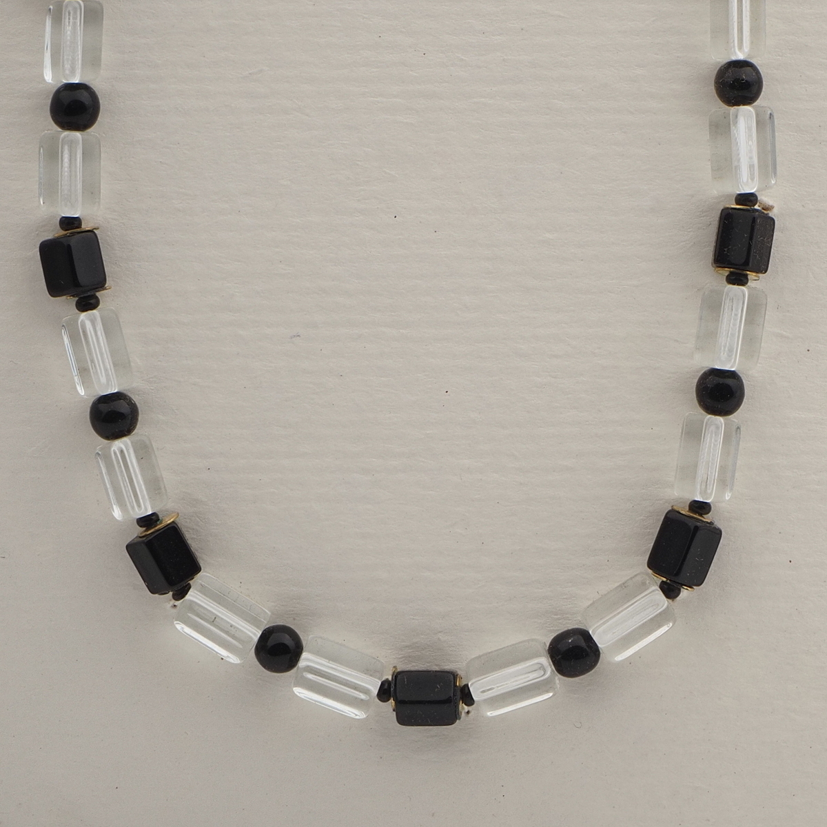 Vintage Czech necklace clear black pentagon round glass beads 