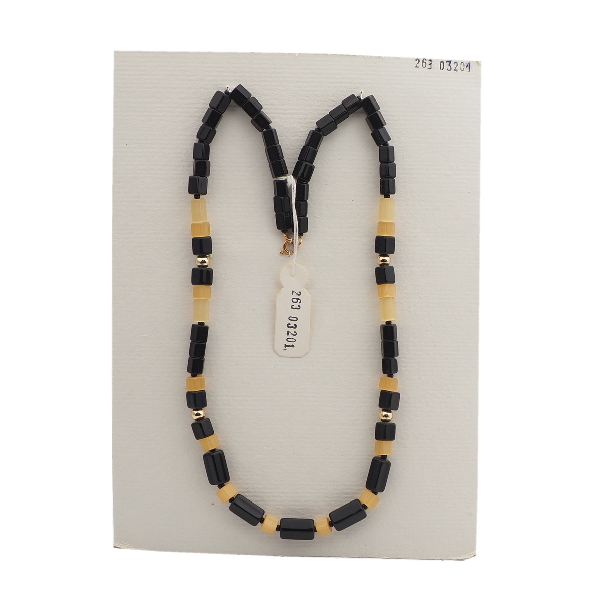 Vintage Czech necklace yellow satin atlas black pentagon glass beads 