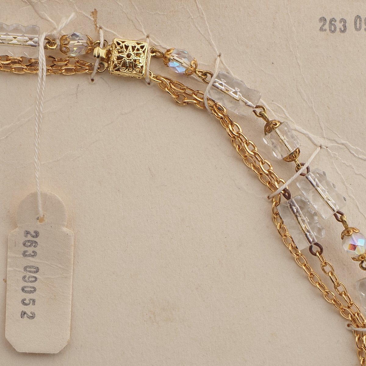 Vintage Czech 3 strand chain link necklace AB clear pentagon glass beads