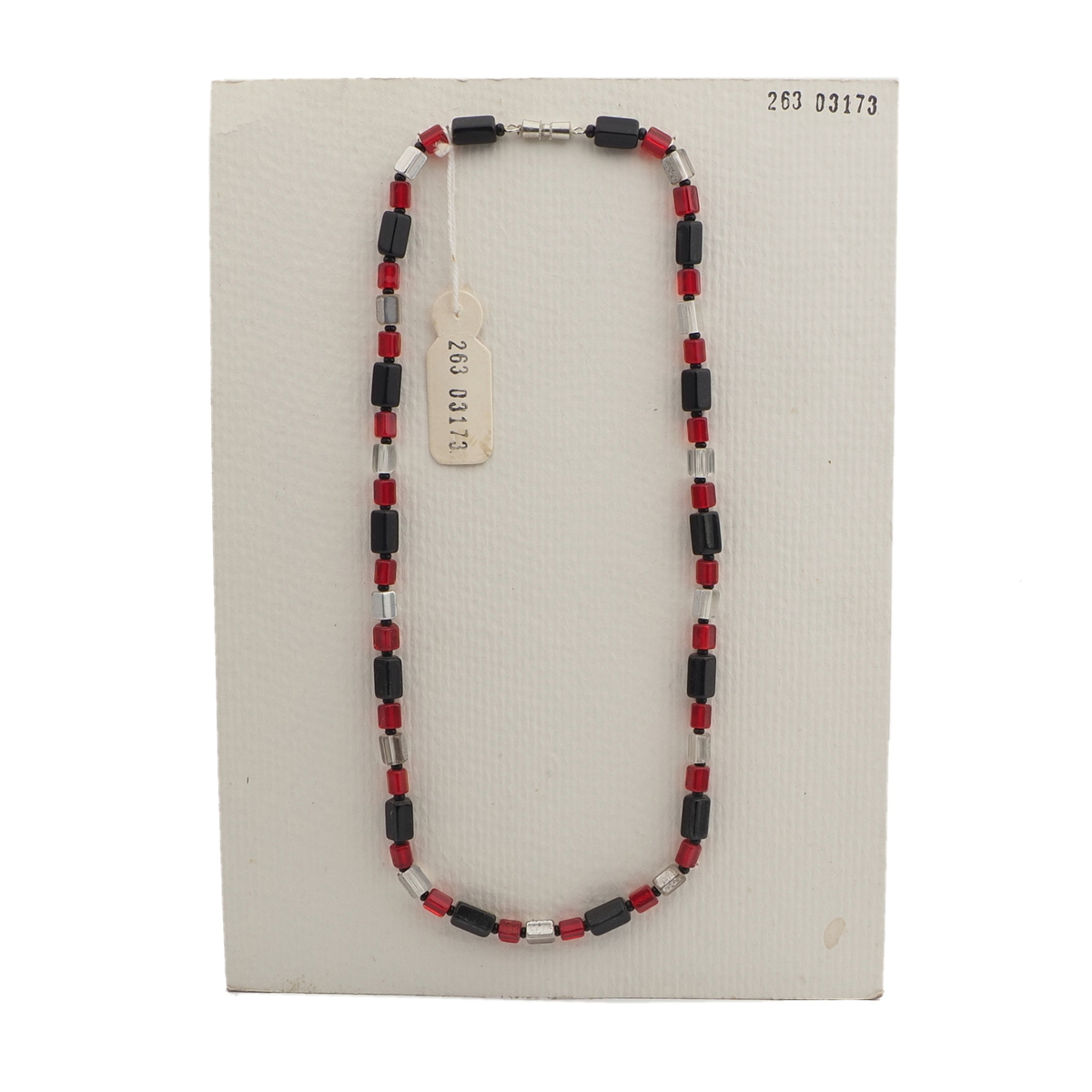 Vintage Czech necklace red black silvered pentagon glass beads