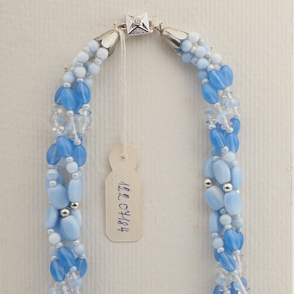 Vintage Czech 4 strand necklace blue glass beads 