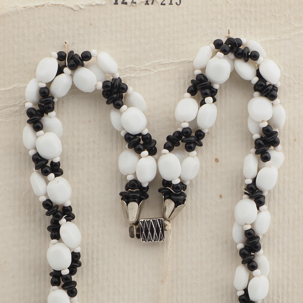 Vintage Czech 3 strand necklace black white glass beads