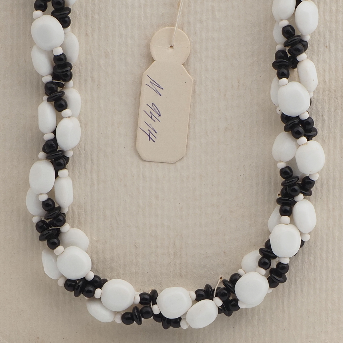 Vintage Czech 3 strand necklace black white glass beads
