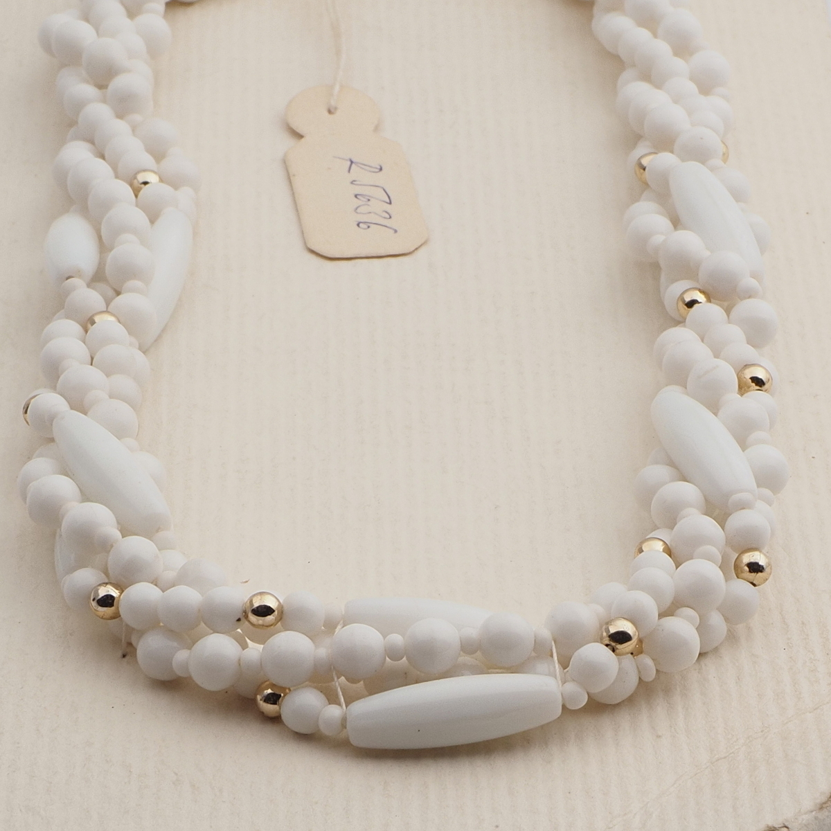 Vintage Czech 4 strand necklace white glass beads