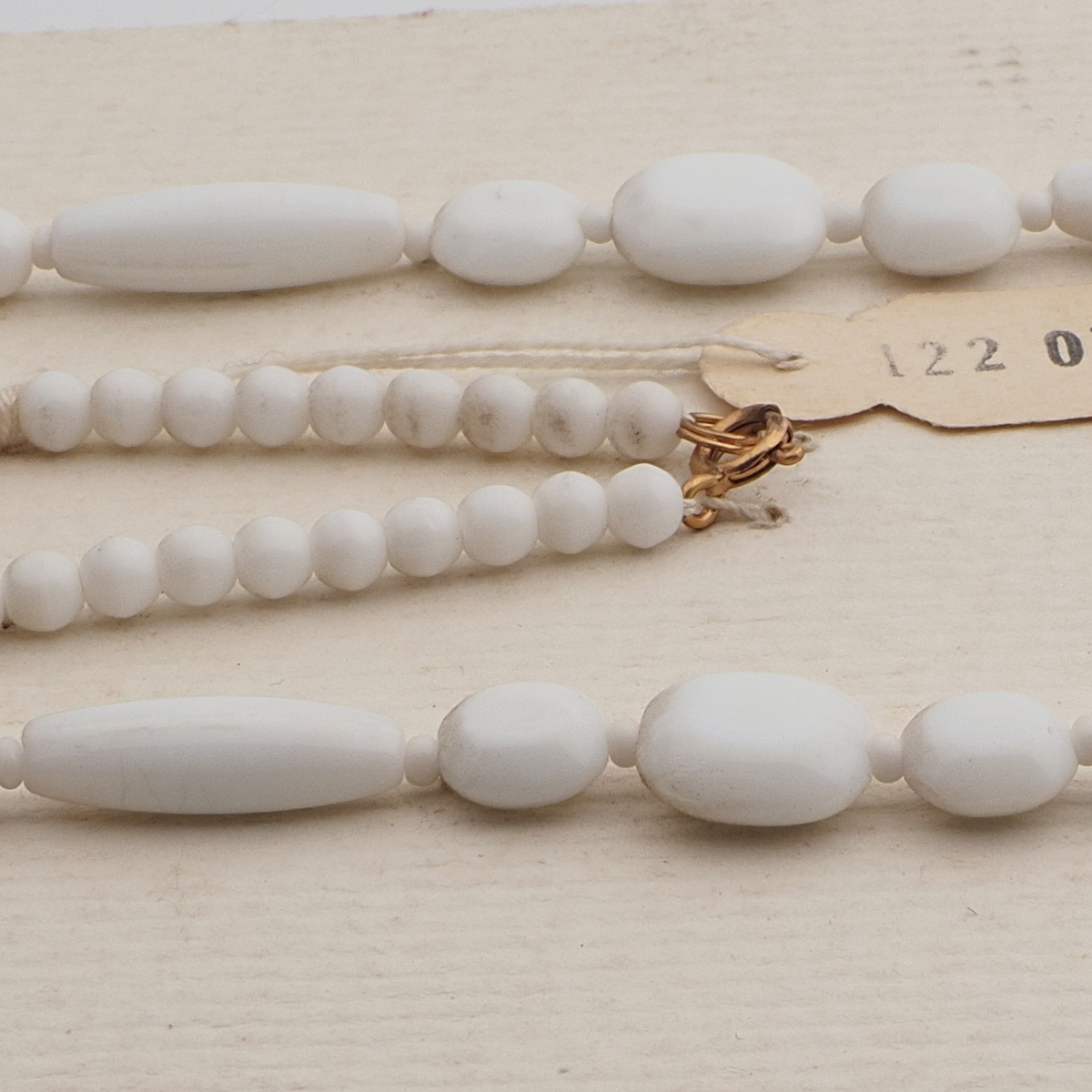 Vintage Czech necklace white oval round glass beads 25"