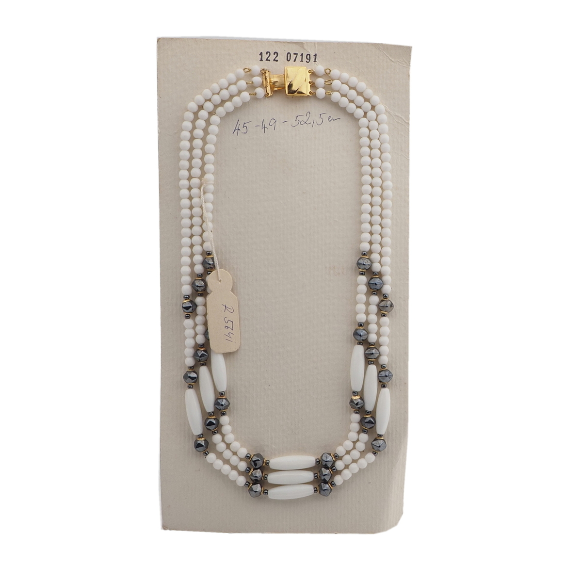 Vintage Czech 3 strand necklace white hematite glass beads 