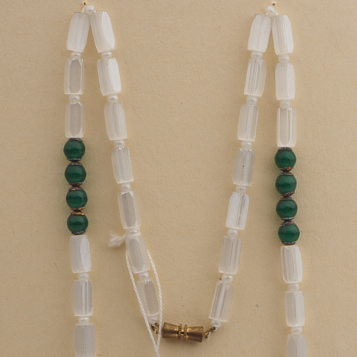 Vintage Czech necklace satin atlas green glass beads 
