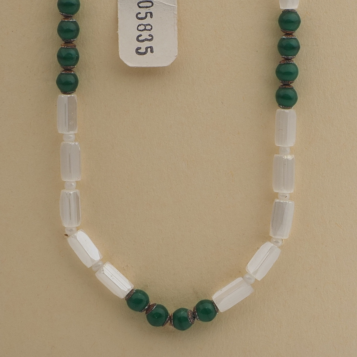 Vintage Czech necklace satin atlas green glass beads 