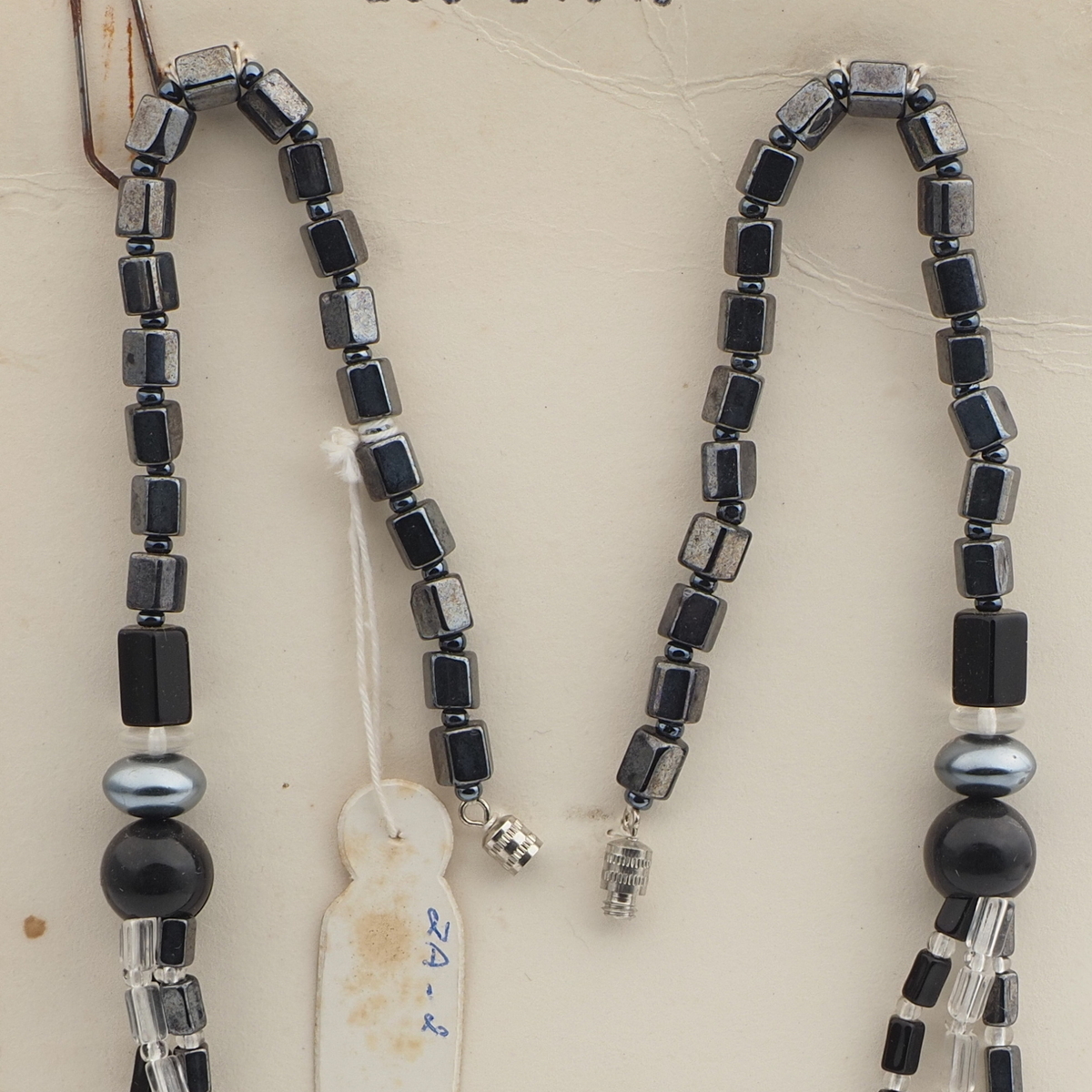 Vintage Czech 1 to 3 strand necklace black clear hematite glass beads