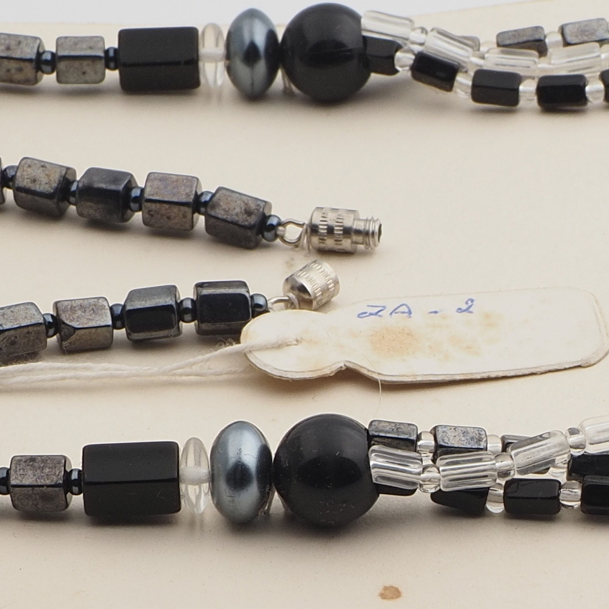 Vintage Czech 1 to 3 strand necklace black clear hematite glass beads