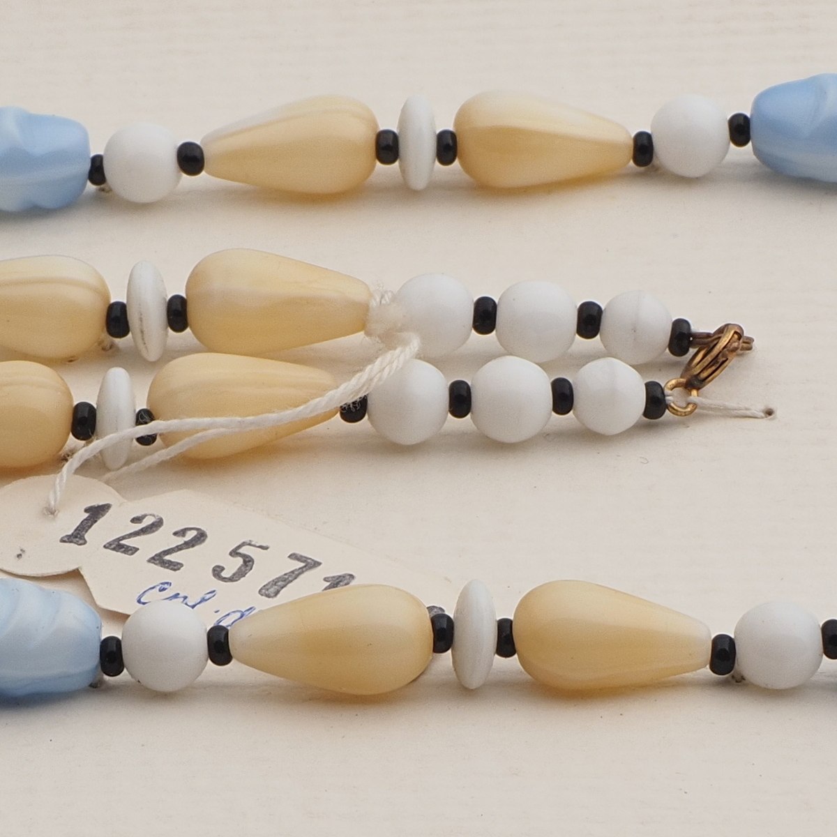 Vintage Czech necklace pastel white glass beads 