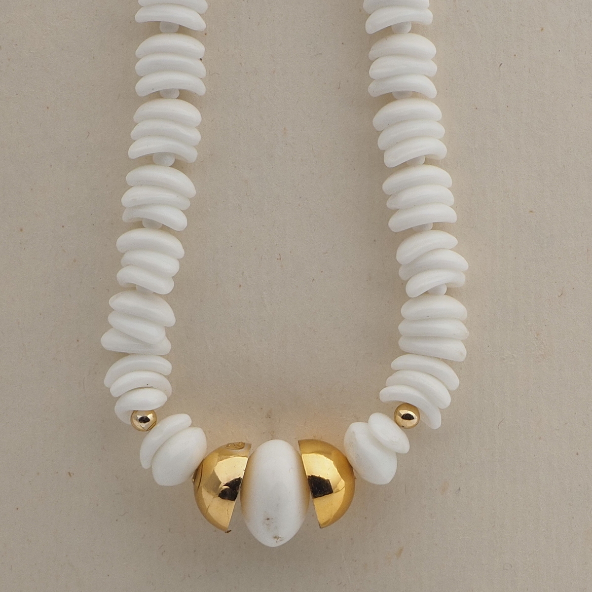 Vintage Czech necklace white rondelle arc glass beads 