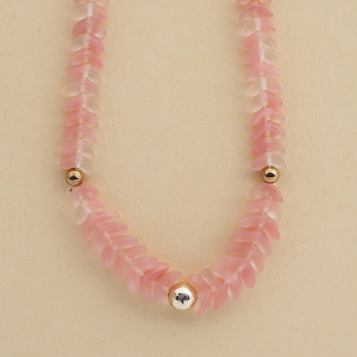 Vintage Czech necklace pink frost bicolor arc glass beads