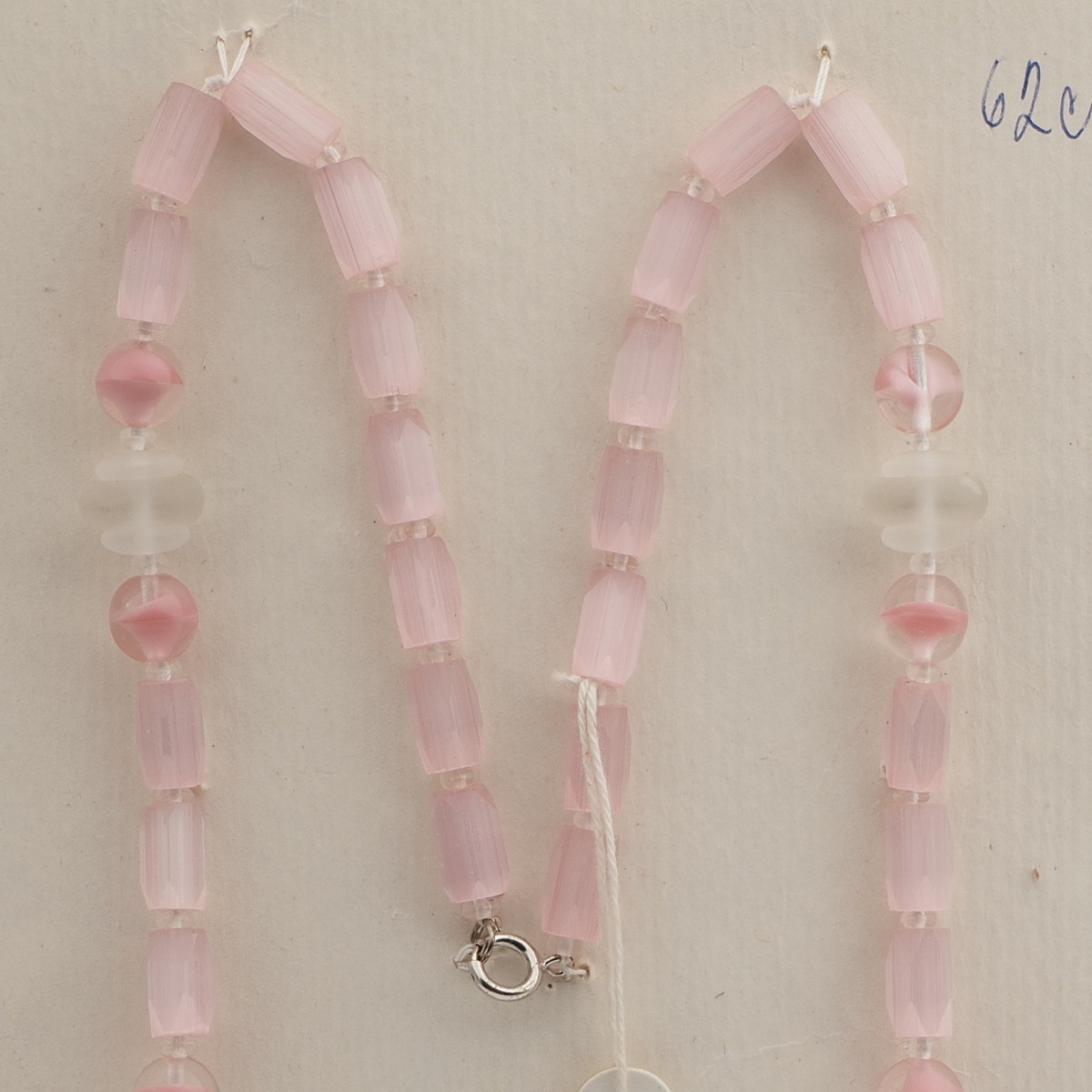 Vintage Czech necklace pink satin atlas bicolor glass beads