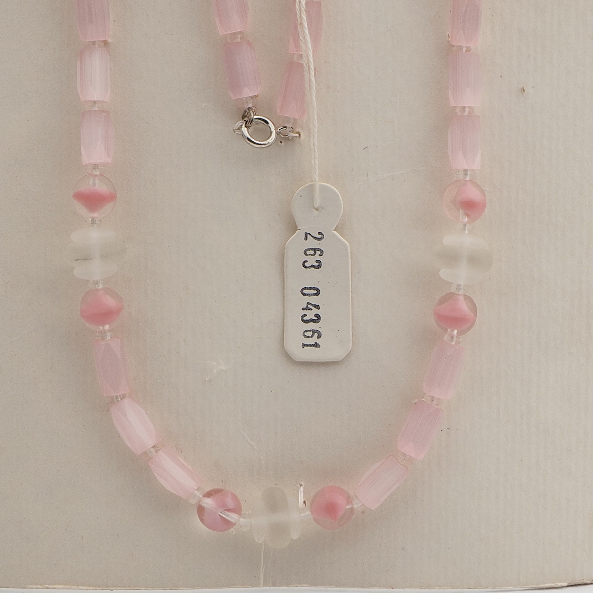 Vintage Czech necklace pink satin atlas bicolor glass beads
